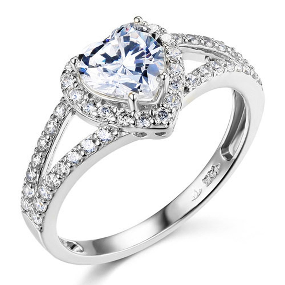 14K Split Shank Halo 1-CT Heart-Cut CZ Ring